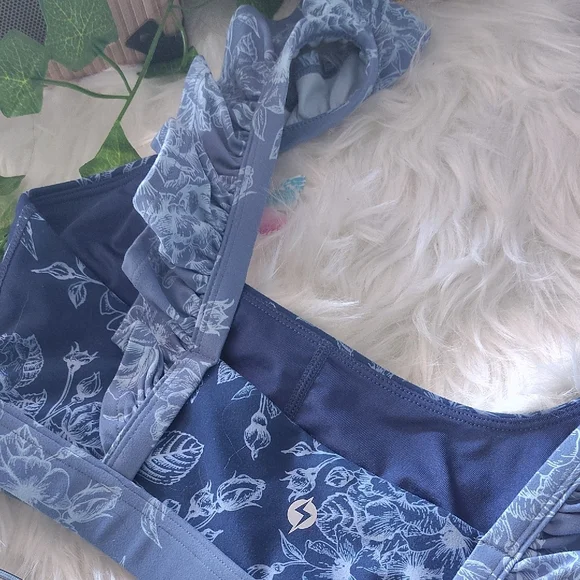 POPFLEX Blue Floral Ruffle Bra Intimates - Picture 2 of 8